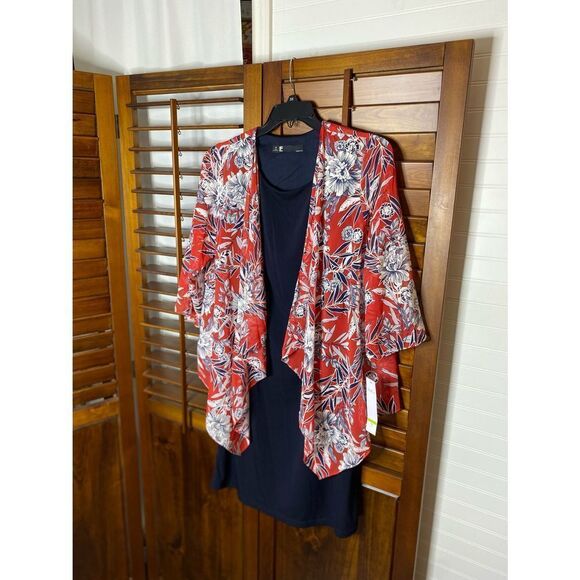 Leslie Fay Floral Navy Dress - Picture 1 of 10